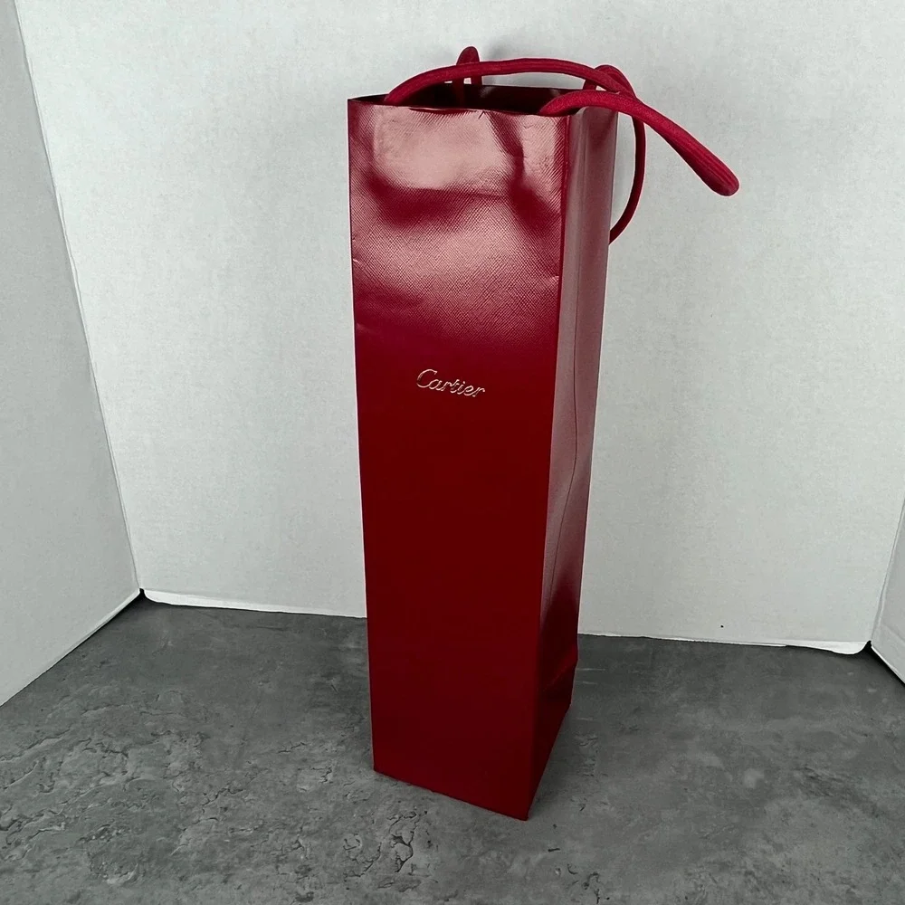 Cartier Red Luxury Paper Shopping Bag Gold Logo Rope Handles Excellent Condition
